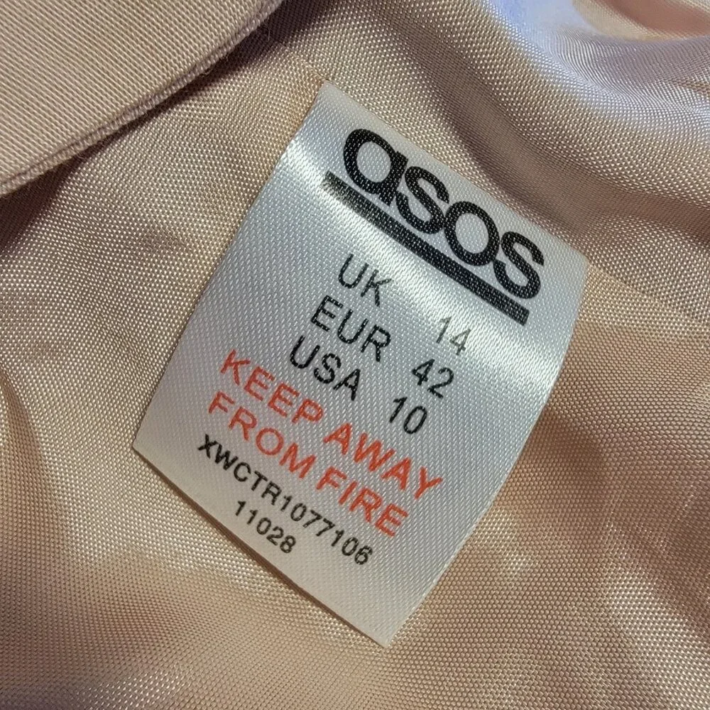 ASOS Design Blazer‎ Baby Pink Open Assymetric Beaded Shoulders Us Sz 10 UK 14